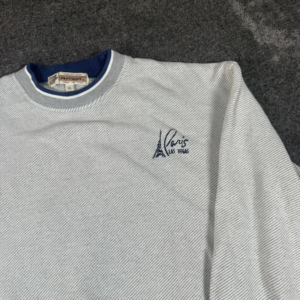 Vintage Akwa Paris Las Vegas Sweatshirt Mens XL Gray Textured Knit Made in USA